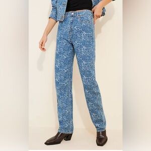 Habitual Jacquard Rose High Waist Barrel Leg Jeans in the Baltic color size 30